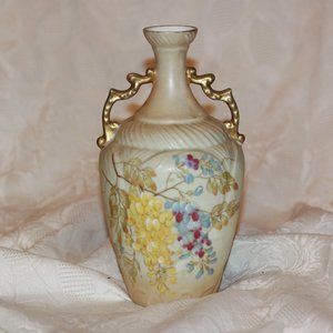 Vintage Royal Rudolstadt Germany Double Handle Gilded Vase Floral Hand Painted